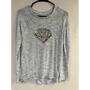 More Than Magic White & Blue Heather Diamond Sequin Sweatshirt Size XL-14/16